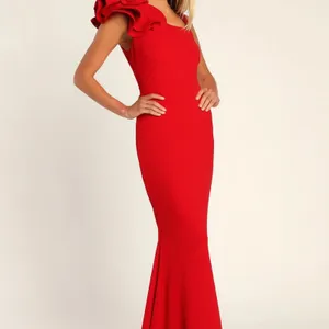 NWT Lulus Lucette Red Sleeveless Ruffled Mermaid Maxi Dress Wedding Holiday XS thumbnail 5