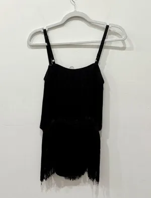 Theory Pardia Fringe Sleeveless Blouson Cami Tank Top Black Women's Size P / XS thumbnail 3