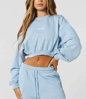 Youngla Crewneck Cropped Long Sleeve Sweatshirt Size Large Blue thumbnail 6