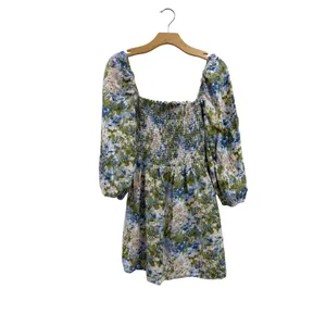Reformation Linen Floral Greyson Smocked Mini Dress‎ Puff Sleeve Size M thumbnail 4
