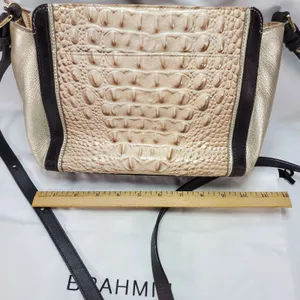 Brahmin Crossbody Leather Crossbody‎ Purse Beige Tan Croc Alligator Design thumbnail 10