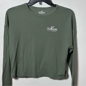 Hollister Women Green Ribbed Long Sleeve‎ Top Size Small thumbnail 2