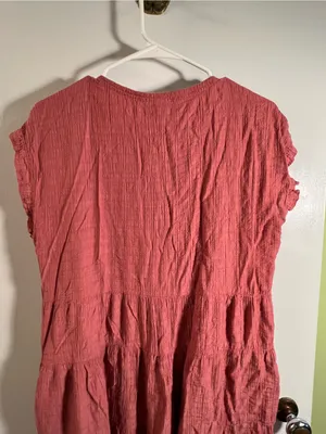 Knox Rose Women’s Sz Medium Mini Dress Pink Gauzy Flutter Sleeve Crewneck Tiered thumbnail 8