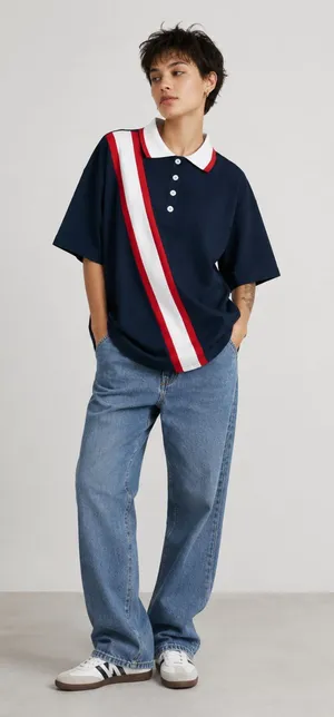 🆕 Cider Oversized Blokecore Patchy Collar Short Sleeve Polo Shirt thumbnail 1