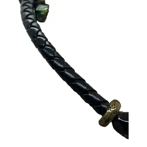 Chico's Chicos Collar Choker Necklace Black Leather Braid Green Black Glass Bead thumbnail 4