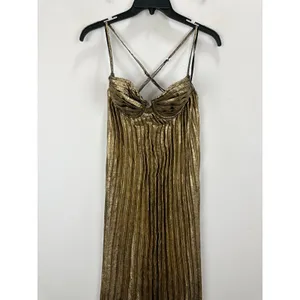 Lulus Brilliant Allure Gold Metallic Lurex Pleated Maxi Dress Formal Glam XS NWT thumbnail 6