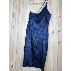 NWT Lulus Desirable Dream Navy Blue Satin Jacquard Halter Neck Midi Dress Sz XL thumbnail 5