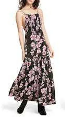Free‎ People NWT Garden Party Black Purple Floral Maxi Dress Small Wedding Guest thumbnail 1