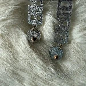 Bride Acrylic Silver Glitter Sparkle Drop Earrings. thumbnail 6