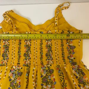 Old Navy Women's M Mustard Yellow‎ Floral Stripe Smocked Tiered Maxi Dress Boho thumbnail 3
