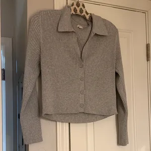 Aerie Gray Ribbed Button-Up Sweater thumbnail 3