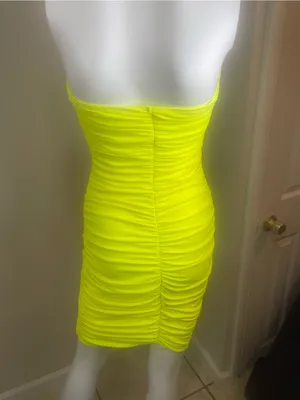 Tiger Mist Neon Yellow Strapless Ruched Bodycon Dress thumbnail 3