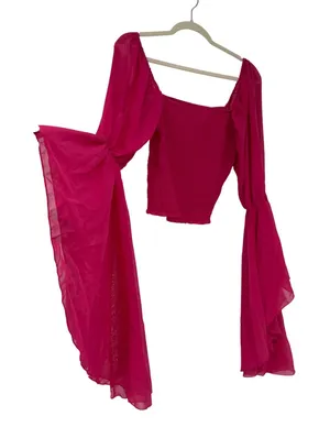 Live 4 Truth Hot Pink Smocked Crop Top Dramatic‎ Flare Bell Sleeve Large Festival Fairy Rave thumbnail 1