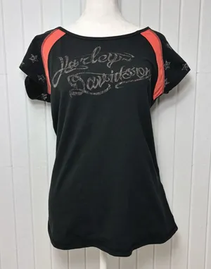 Harley Davidson Cross Back Graphic Cap Sleeve Tshirt‎ Black Size L thumbnail 1