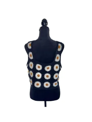 Y2K Black Sunflower Crotched Tank Top Size X-Large Women's New No Tags thumbnail 6