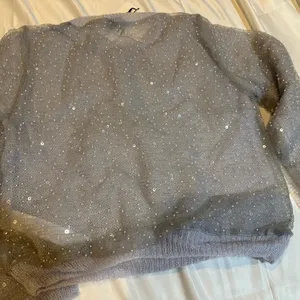 ZARA Sequin Sheer Knit Top – Lavender Sparkle Long Sleeve thumbnail 4