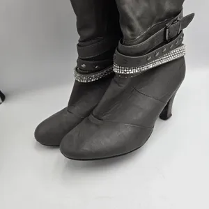 Vanity Gray Studded Rhinestone Knee High Boots Heeled Size 8.5 Alla VT thumbnail 15