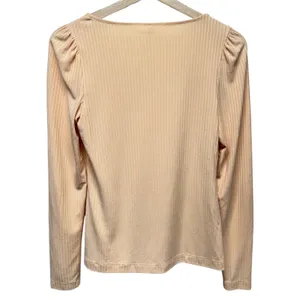 By Anthropologie‎ Ribbed Scoop Neck Long Sleeve Top Sz XS Orange Stretch thumbnail 4