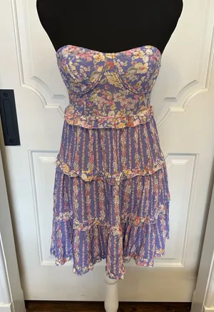 Altar’d State Floral Strapless Dress Flowy Bohemian Ruffles NWOT thumbnail 1