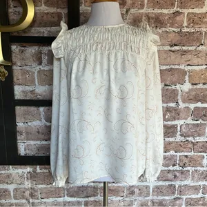 LOFT Ivory Paisley Ruffle Shoulder Top Sz XS NWT thumbnail 7