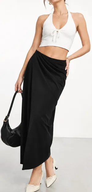 Abercrombie & Fitch Draped Front Maxi Skirt Womens M Black Faux Wrap Slit NWT thumbnail 1