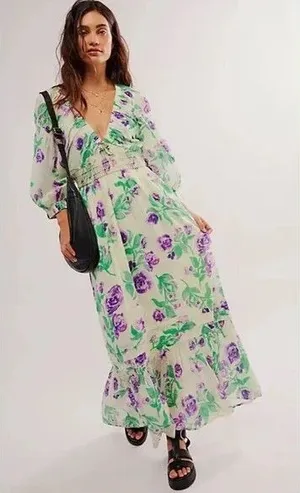 FREE PEOPLE Golden Hour Floral Maxi Dress NWOT thumbnail 1