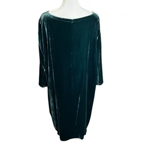 Eileen Fisher Emerald Green Silk Velvet Cocoon Dress L Oversized thumbnail 5