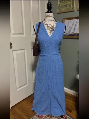 Donna Morgan Blue Eyelet Maxi Dress SZ 10 Cottagecore Coastal Romantic thumbnail 2