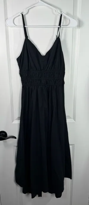 Dizzy Lizzy Black Smocked Waist Cotton Midi Dress Size M thumbnail 1
