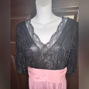Whimsigoth Black Lace Top Rose Skirt Evening Prom Dress X-Large 3/4 sleeve thumbnail 3