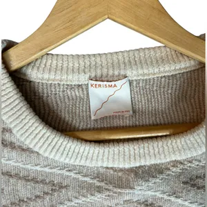 Kerisma Women’s Oversized‎ Wool Blend Boho Ribbed Knit Beige Brown Sweater M/L thumbnail 4