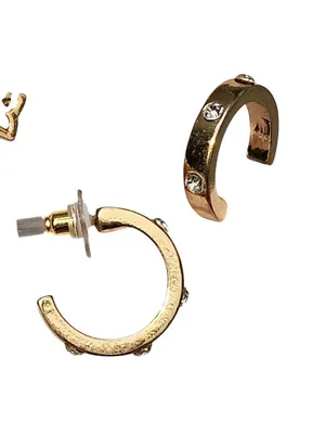 NWT Unique Designs Womens Trio Earring Set Hoops Studs Rhinestones Gold Yellow thumbnail 3