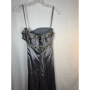 Unbranded Womens Strapless Long Gown Silver Sweetheart Beaded Rhinestone Size 6 thumbnail 11