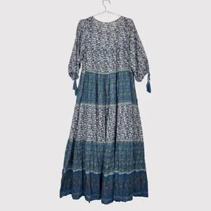Daughters of India Maxi Dress Blue Floral Ditsy Tiered A Line Flowy Boho Medium thumbnail 3