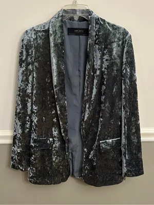 Zara Basic Collection Green Crushed Velvet Open Blazer Pockets Extra Small thumbnail 1