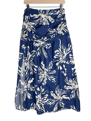 NWT ZARA Floral Tropical Printed Midi Skirt Sz Small Pleated Side Slit thumbnail 1
