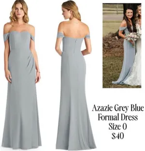Azazie Grey Blue Formal Dress thumbnail 3