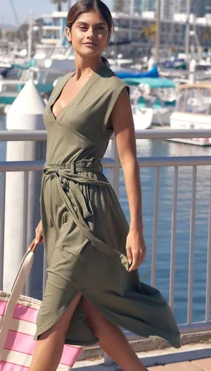 Daily Practice Anthropologie Midi Dress Womens M Olive Coastal Minimaist Boho thumbnail 1