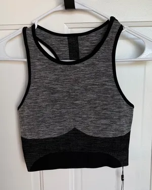 KORAL Seamless Racerback Crop Sports‎ Bra Gray Black NWT Size S thumbnail 1