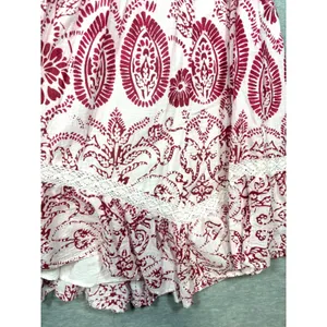 Maeve Anthropologie Dress S Red Floral Babydoll Mini Flutter Sleeve Lace Cottage thumbnail 2
