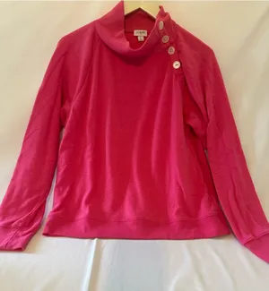 J. Crew Hot Pink Button-Shoulder Turtleneck Sweater thumbnail 1