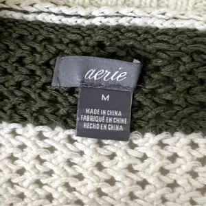 Aerie Green & White Striped Off Shoulder Knit Sweater Medium Cozy Boho Coastal thumbnail 5
