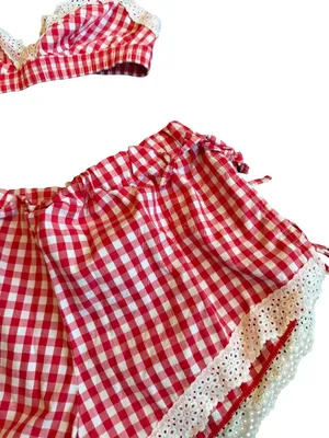Colsie Red White Plaid Check Two Piece Outfit Set Crop Top Shorts Lace Size XS thumbnail 5