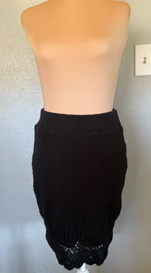 Anthropologie‎ Crochet Skirt Mini Black Size M Nwt thumbnail 1