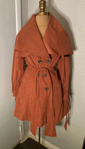 Brown Double Breasted Capelet Trench Coat S NEW Classic Retro Glam Preppy Retro thumbnail 1