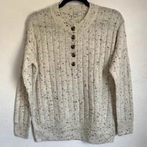 Madewell Donegal Bowden Henley Wool Blend‎ Sweater Coziest Yarn in Cream thumbnail 3