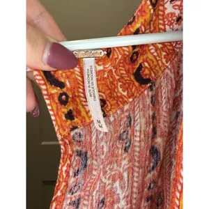 Free People Romper Womens M Orange Black Arizona Wide Plunge Floral Boho Rayon thumbnail 3
