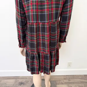 [LOFT] Plaid Split Neck Tiered Long Sleeve Flannel Mini Dress Relaxed Sz Large L thumbnail 9