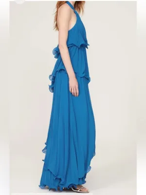 One33 Social Gown Asymmetrical Halter Tiered Maxi Dress Blue Size 0 thumbnail 2