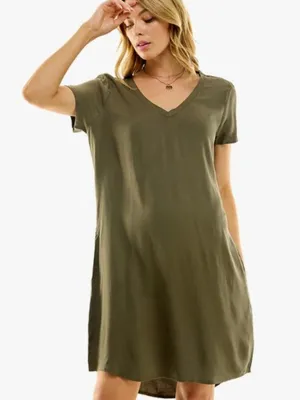 NWT Casual Olive Shirt Dress Women's Relaxed Fit Dress with Pockets Olive Medium thumbnail 3